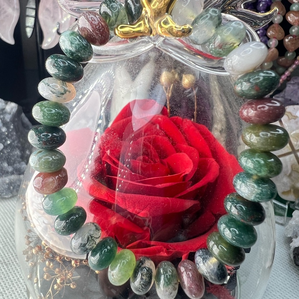 8MM Moss Agate Quartz Donut Shaped Bracelet 6” Natural Crystal Multiple Color